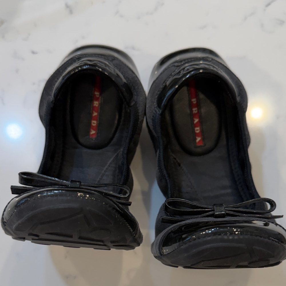 Prada Black Flats with Bow Accent